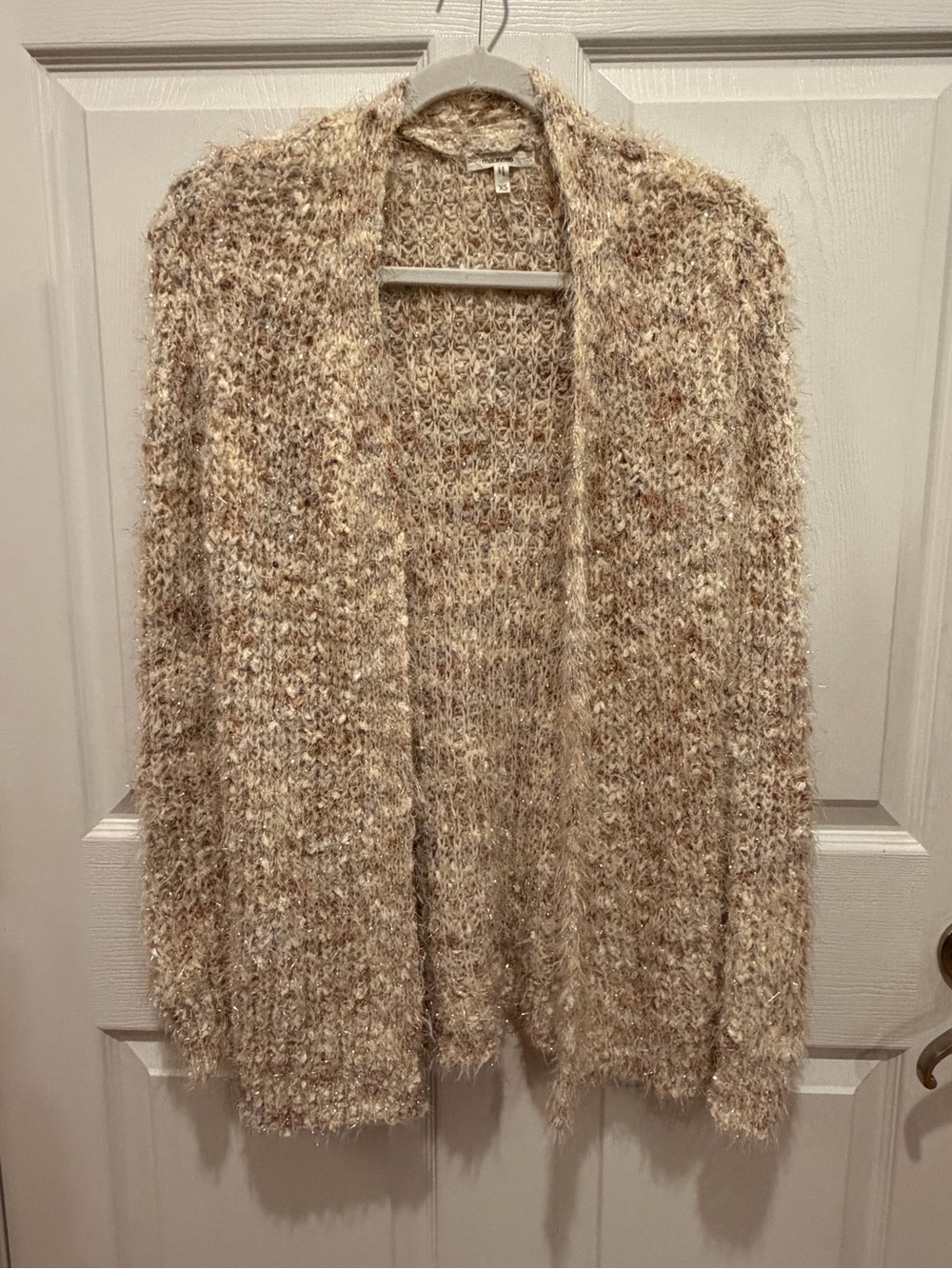 Maurices Fuzzy Open-Front Cardigan in Neutral Tan Blend
